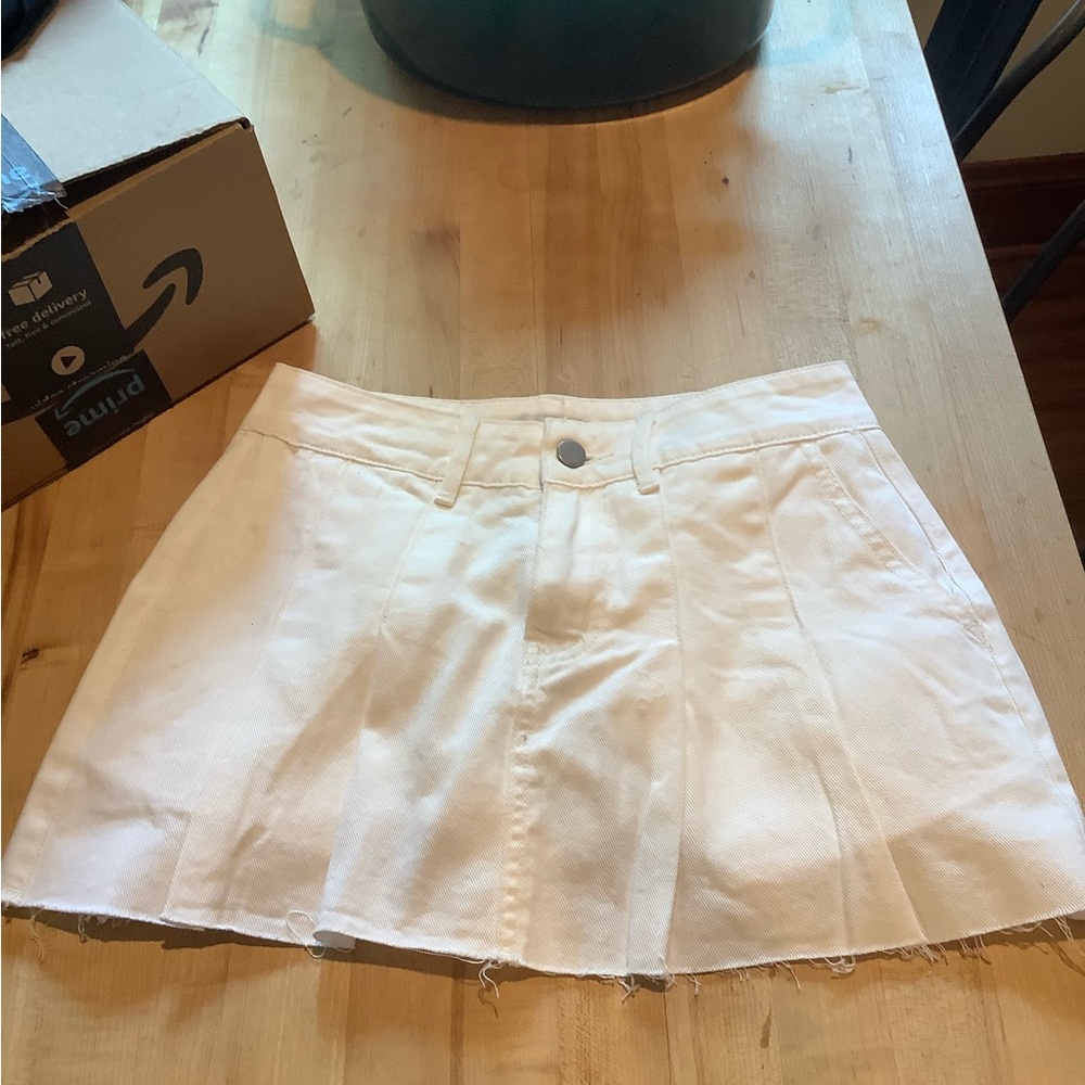 White Denim Mini Skirt